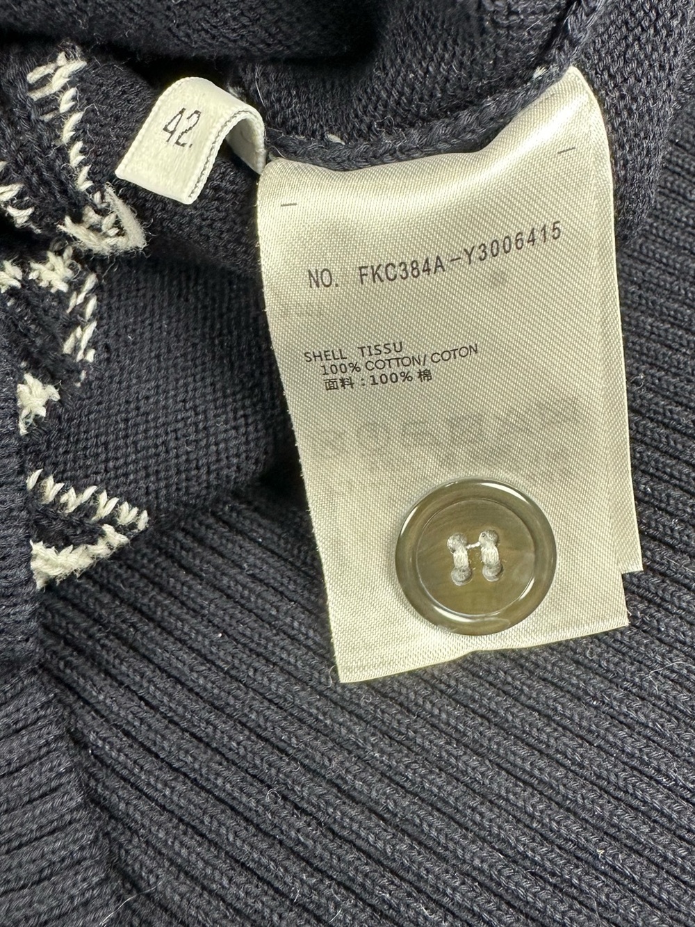 NAVY WHITE RIBBON PRINT BUTTON CARDIGAN SWEATER COTTON PREPPY COQUETTE 42 / 2 S - Picture 11 of 14